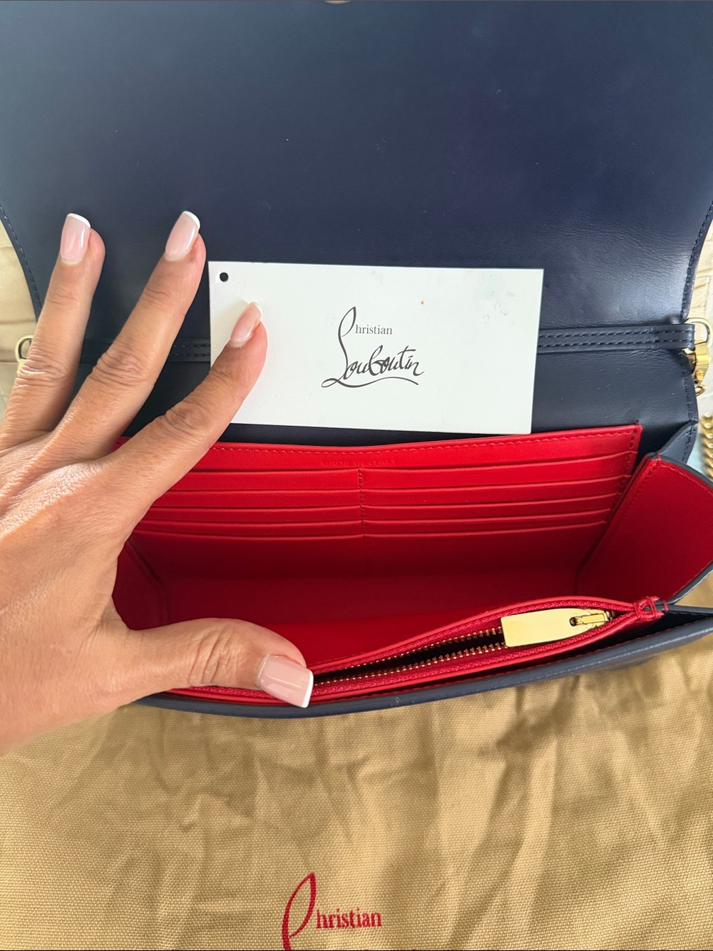 Christian Louboutin Navy Embossed Studded Leather Chain Crossbody Bag - Picture 3 of 7